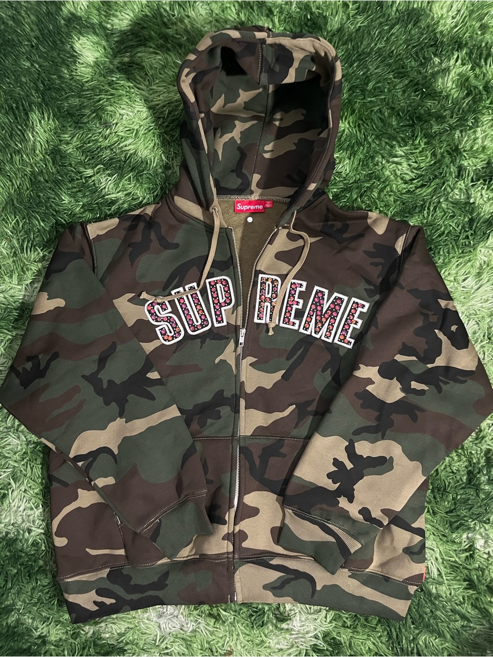 Supreme x bbsimons collab Camo Embellished Zip-Up Hoodie - Green Camo